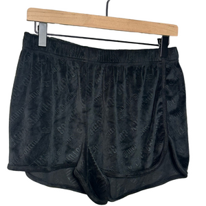Juicy Couture Shorts Womens XL Black Velour Embossed Soft Sleep Lounge Y2K